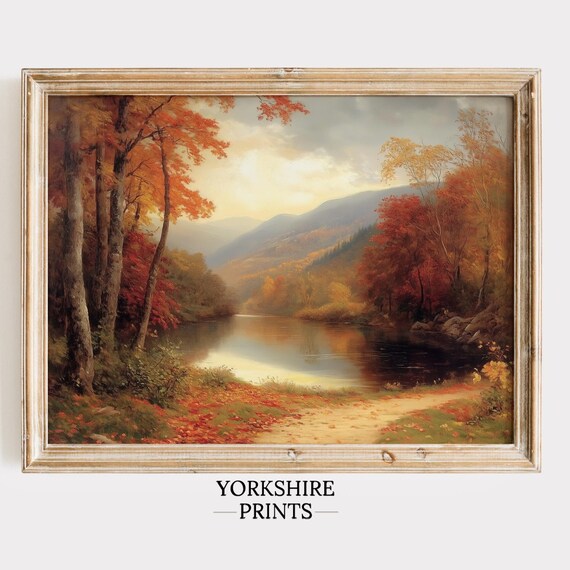 Vintage Fall Landscape Painting Fall Wall Art Fall Oil Painting Fall Print Autumn Decor Forest Fall Decor Moody Wall Art