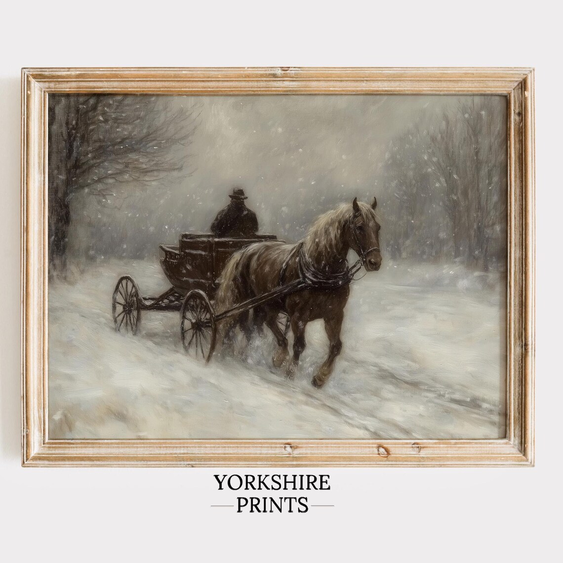 Horse Drawn Carriage Snowy Winter Road Vintage Holiday Art Poster