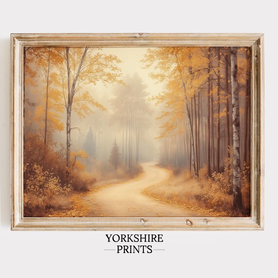 Vintage Fall Landscape Painting Fall Wall Art Fall Oil Painting Fall Print Autumn Decor Forest Fall Decor Moody Wall Art Print