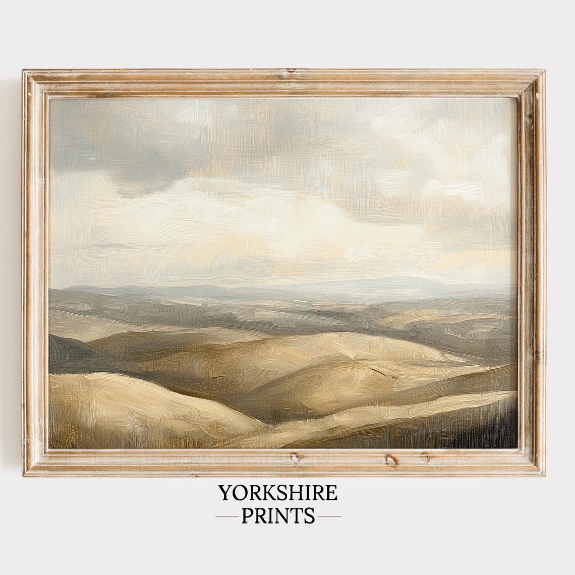 Muted Neutral Rolling Hills Cloudy Sky Minimalist Landscape Art Poster