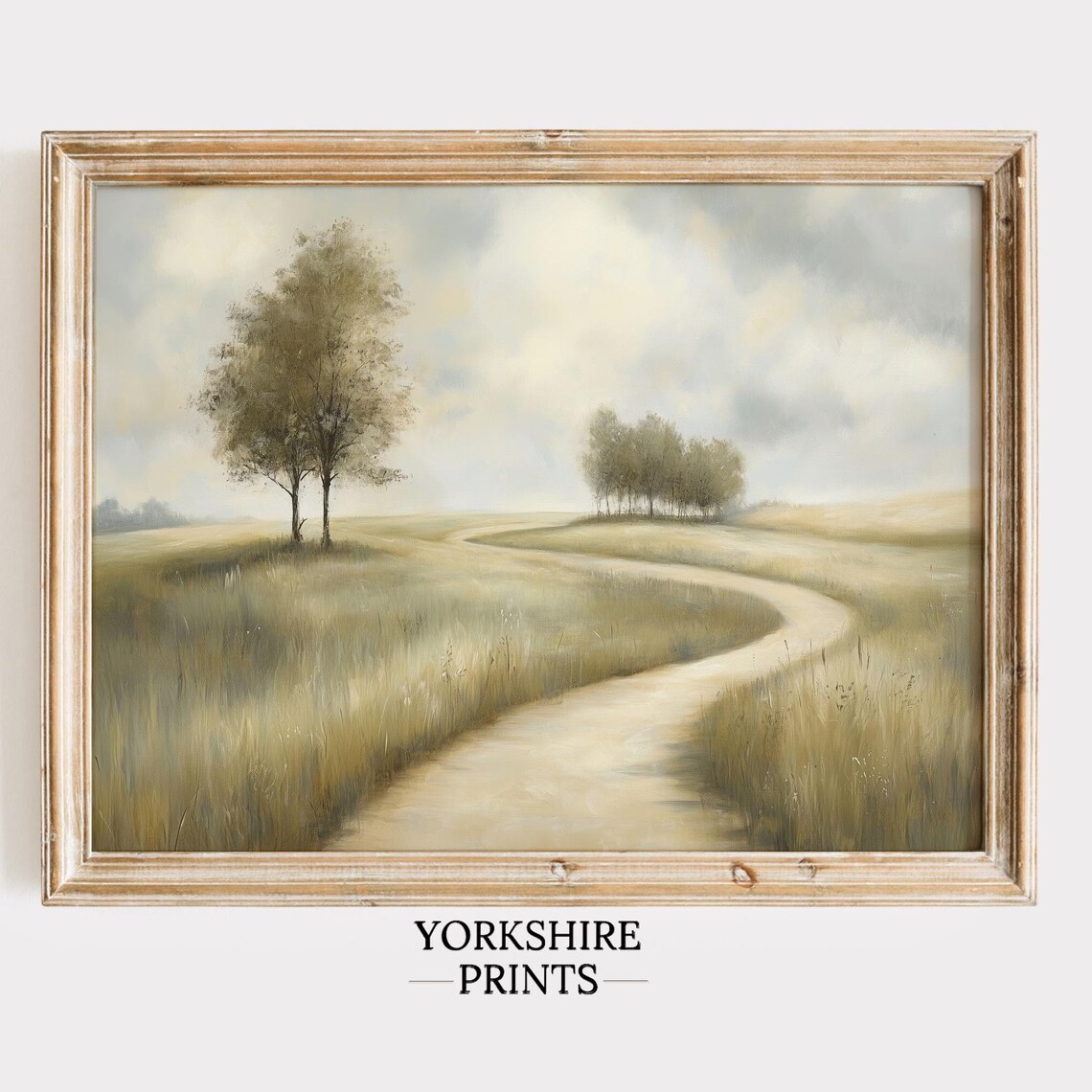 Winding Country Path Golden Meadow Trees Soft Muted Landscape Poster
