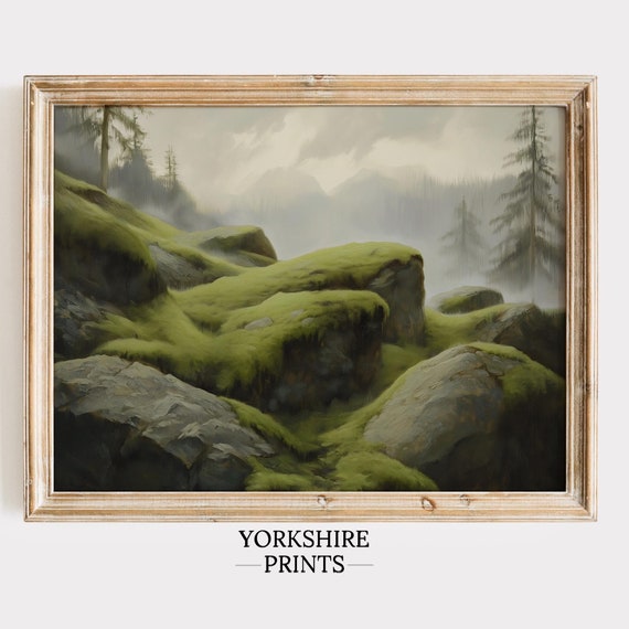 Moss Wall Art Landscape Painting Rustic Forest Wall Art Oil Painting Moody Wall Art Nature Wall Art Moss Art Dark Academia Art