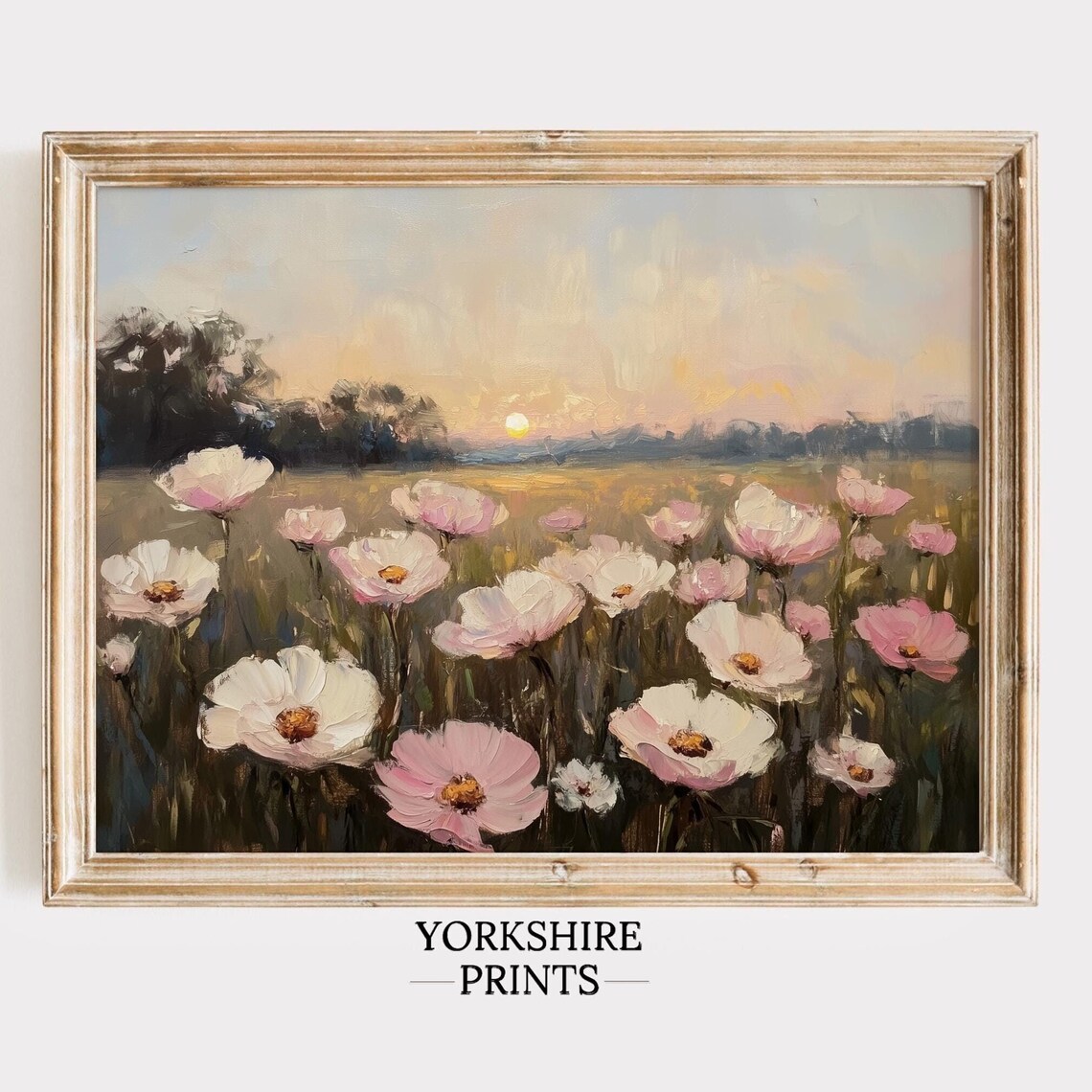 Vintage Pastel Pink Wildflower Spring Landscape Poster
