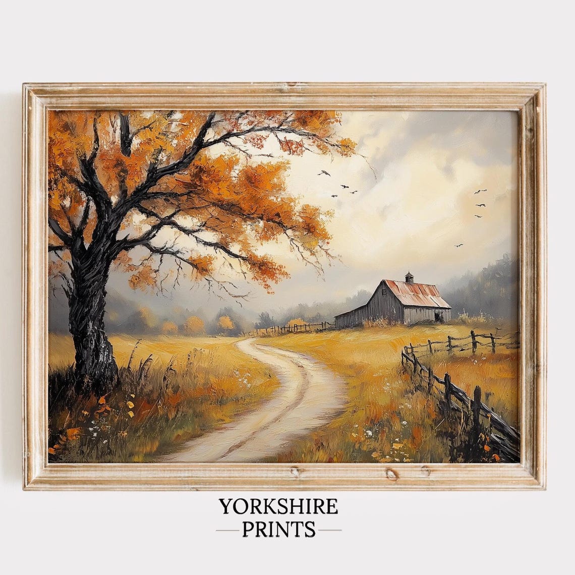 Autumn Tree Rustic Barn Winding Path Golden Fall Farm Poster