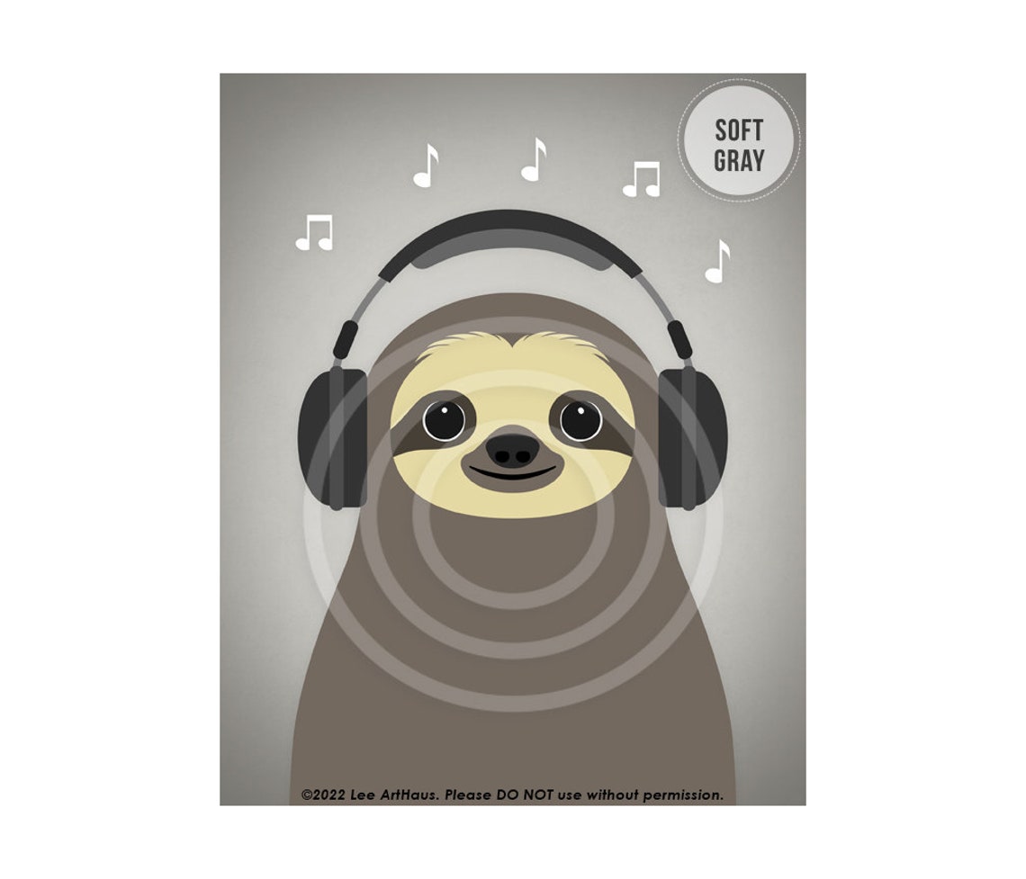 39jp Headphones Art Print Sloth With Headphones Wall Art Music Lover Gift Headphones Drawing Boys Room Wall Art Funny Animal Art