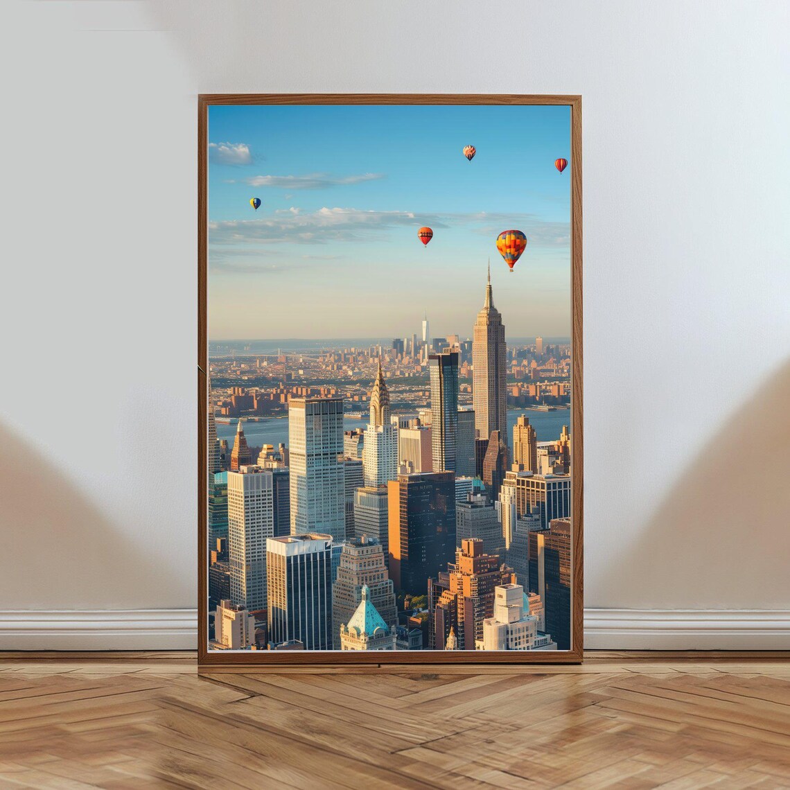 New York City Skyline With Colorful Hot Air Balloons Photo Poster