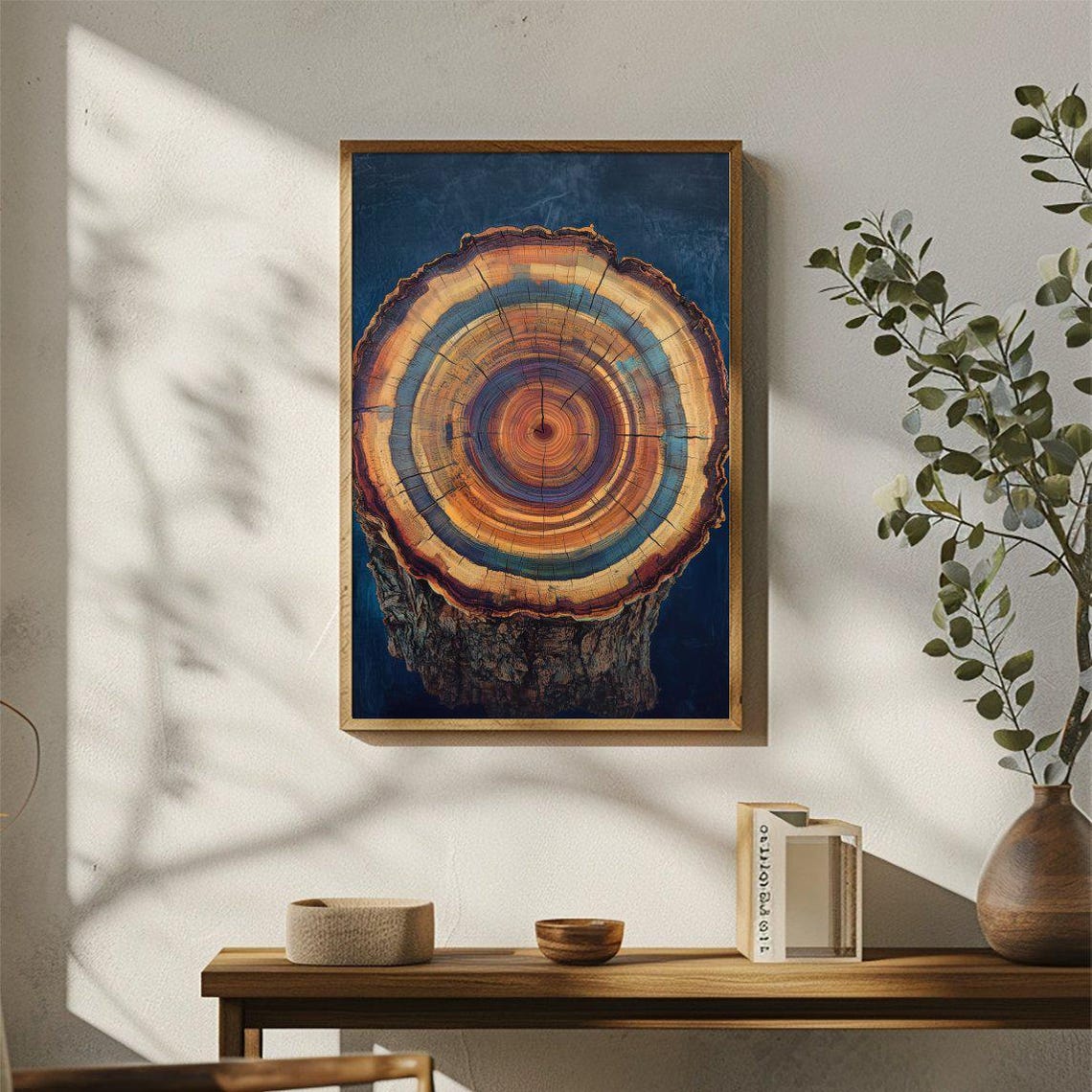 Tree Stump Growth Rings Top View Deep Blue Rustic Nature Poster - Image 3