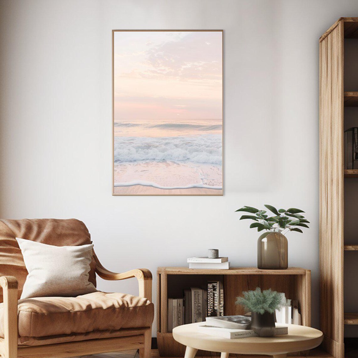Serene Soft Pink Ocean Sunset Waves Gentle Beach Seascape Poster - Image 2