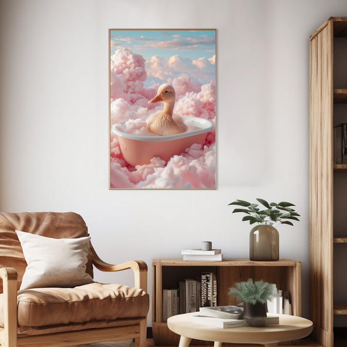 Adorable Duckling In Pink Bathtub On Clouds Whimsical Poster - Image 2