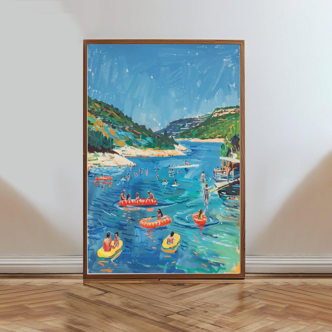 Summer River Tubing Impressionist Floaters Turquoise Bay Art Poster