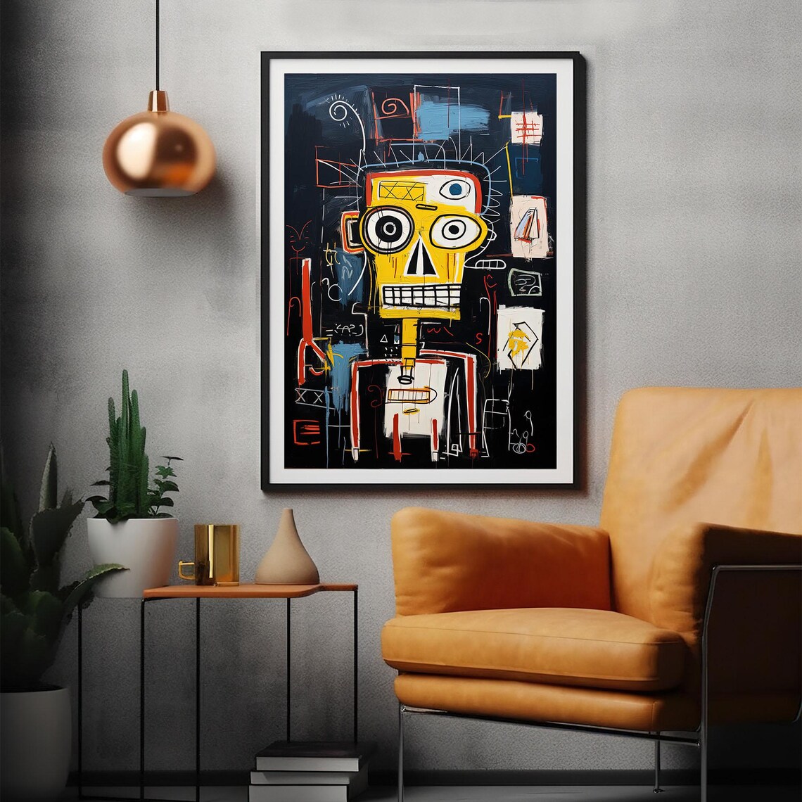 Yellow Skull Figure Dark Neo Expressionist Street Art Poster - Image 2