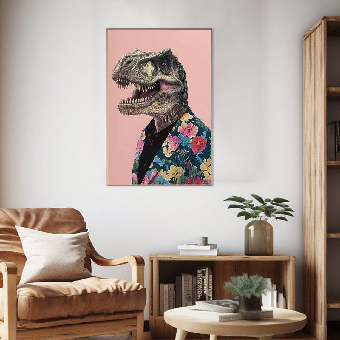 Dapper T Rex Dinosaur In Floral Suit Funny Prehistoric Poster - Image 2