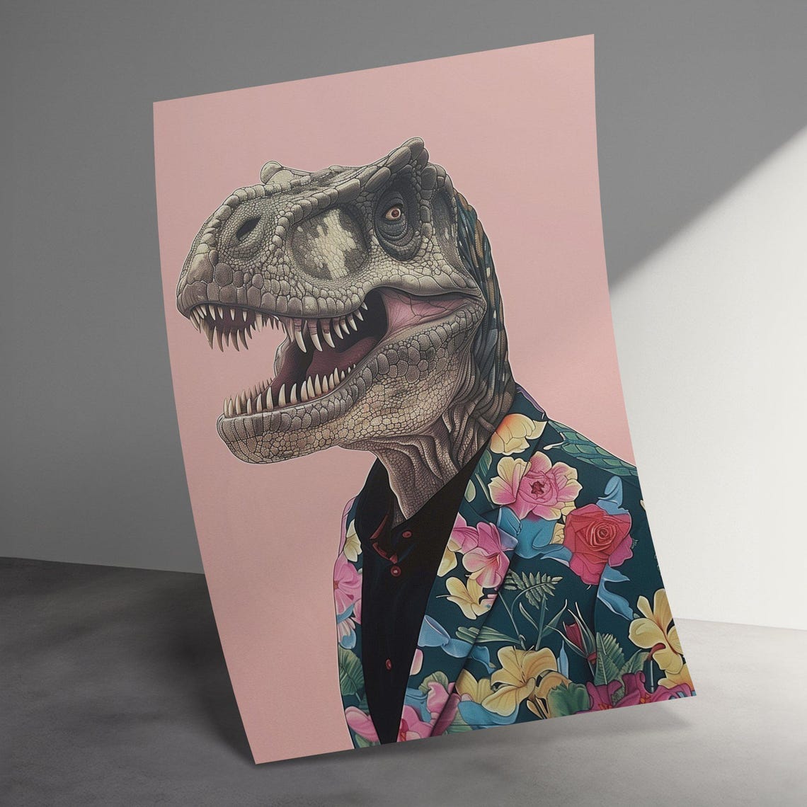 Dapper T Rex Dinosaur In Floral Suit Funny Prehistoric Poster - Image 3