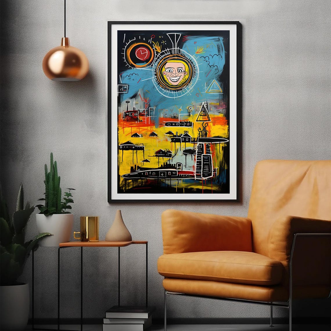 Sun and Cityscape Basquiat Style Colorful Abstract City Art Poster - Image 2