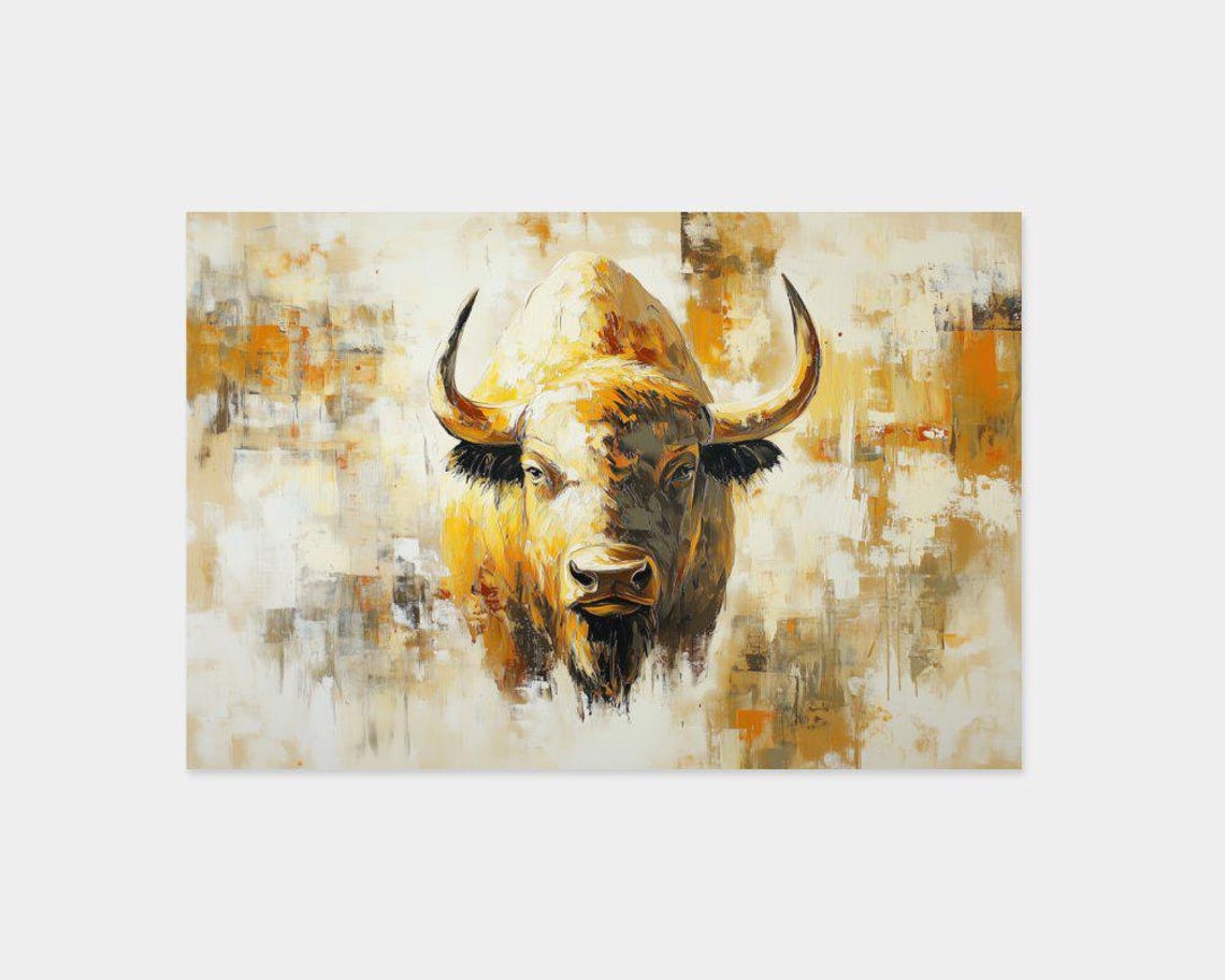 Abstract Buffalo Head Gold Ochre Modern Wildlife Artwork Poster - Image 2