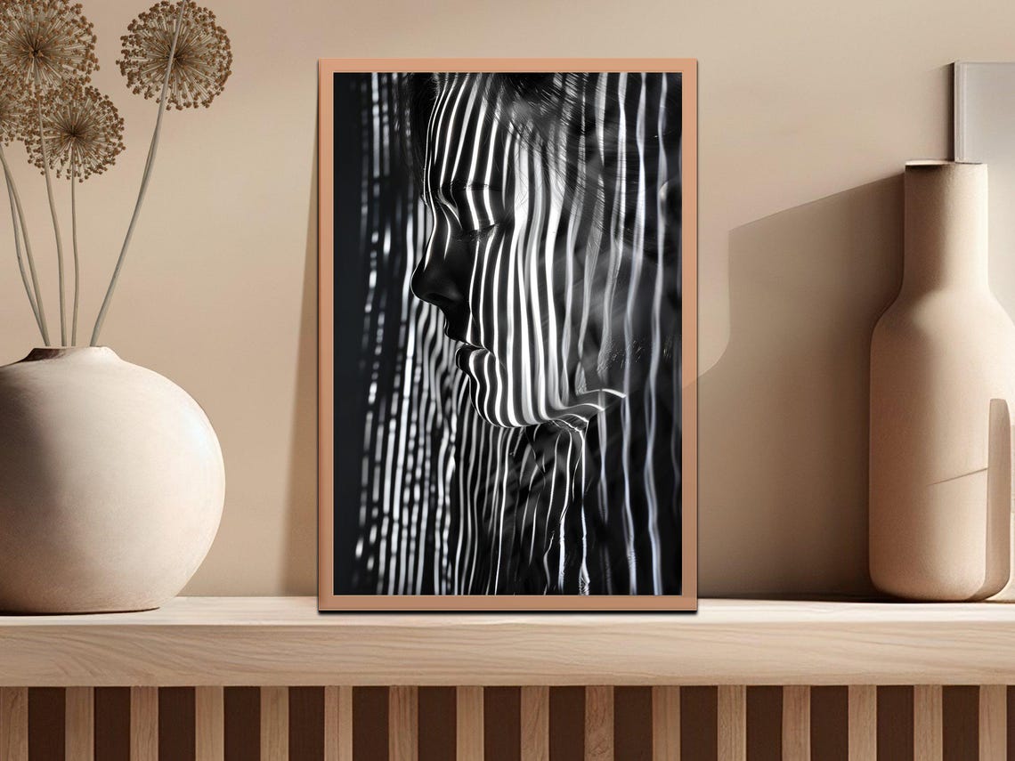Striking Black And White Profile With Zebra Light Stripes Poster - Image 2