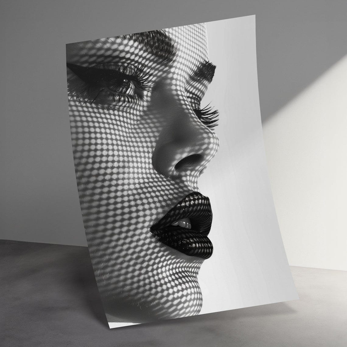 Monochrome Beauty Profile With Dotted Light Pattern Art Poster - Image 3