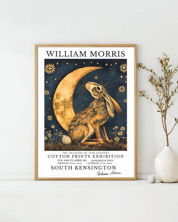 William Morris Posters Rabbit With Moon Animal Art Print Vintage Exhibition Wall Deco William Morris Exhibition Poster