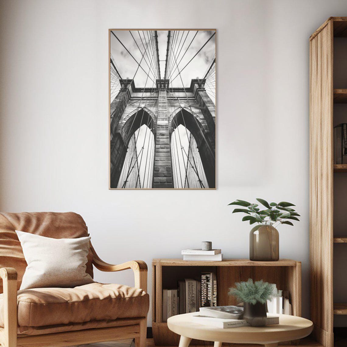 Brooklyn Bridge Tower Black and White Suspension Cables Photo Poster - Image 2