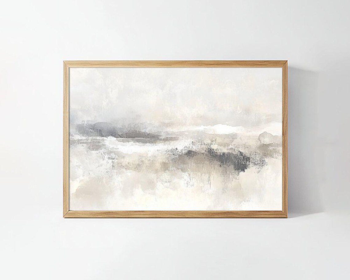 Neutral Abstract Watercolor Horizon Misty Calm Modern Art Poster