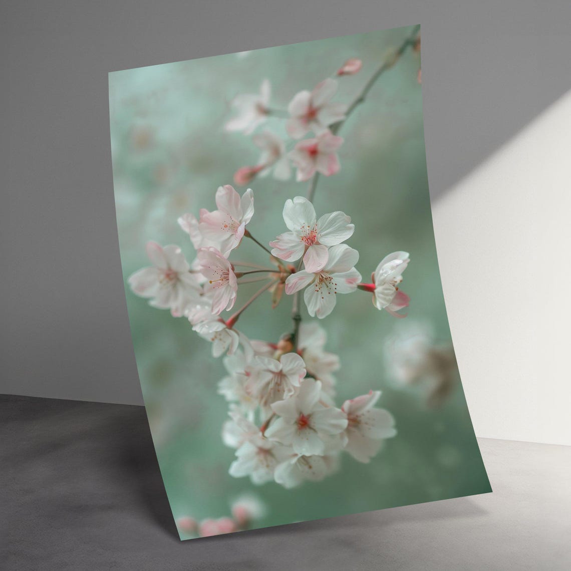 Cherry Blossom Branch Mint Green Soft Spring Floral Photo Poster - Image 3