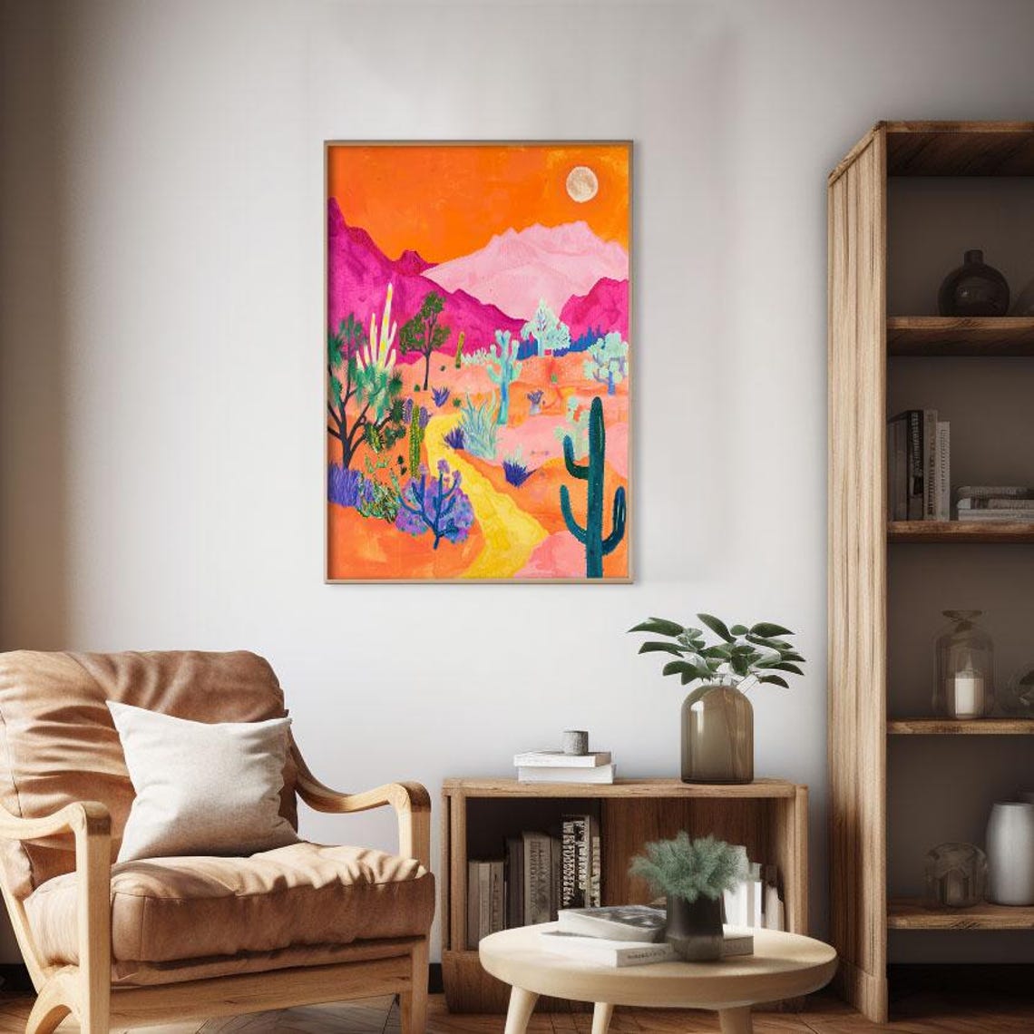 Bold Radiant Desert Sunset Magenta Peaks Orange Sky Art Poster - Image 2