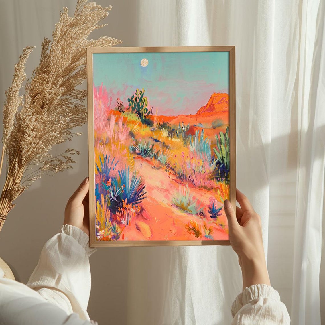 Moonrise Over The Desert Cactus Moon Midcentury Modern Travel Poster - Image 3