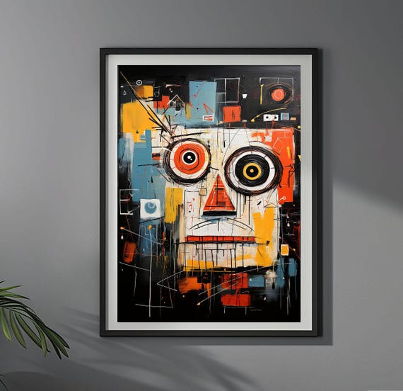 Abstract Face Jean Michel Basquiat Styl Poster Colorful Futuristic Wall Art Print Unique Design