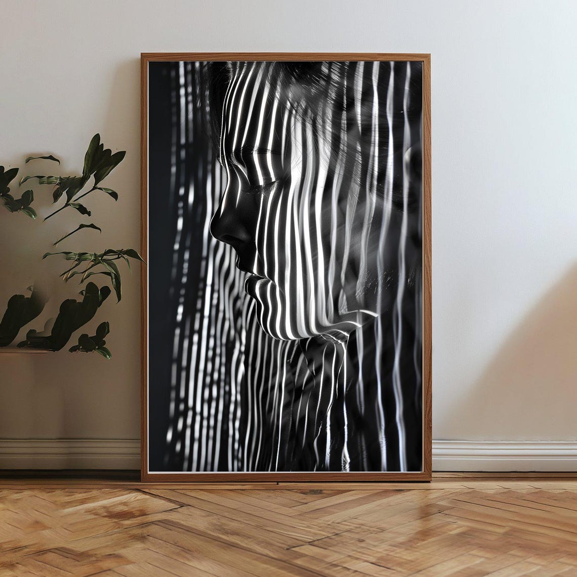 Striking Black And White Profile With Zebra Light Stripes Poster