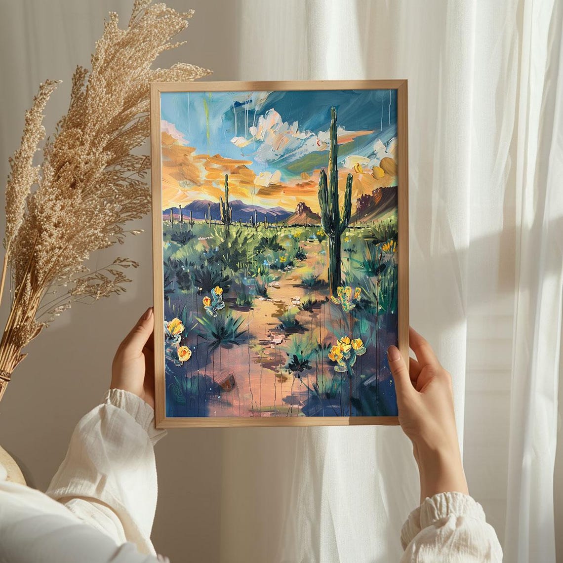 Twilight Desert Saguaro Cactus Colorful Sunset Landscape Poster - Image 3