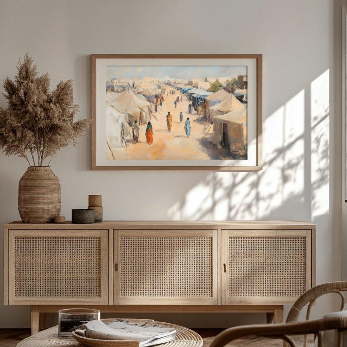 Desert Tent Market Impressionist Scene Warm Sand Dunes Art Poster - Image 3