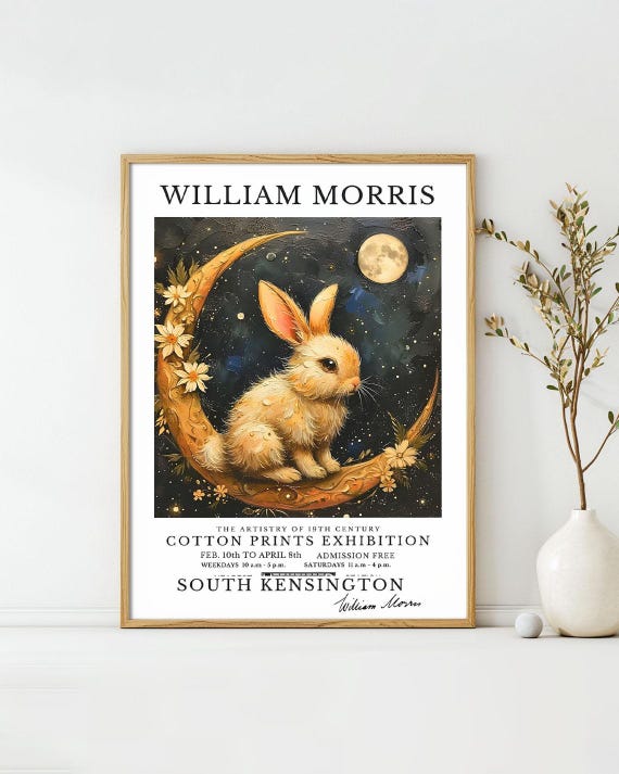 William Morris Posters Rabbit In The Moon Animal Art Print Vintage Exhibition Wall Deco William Morris Exhibition Poster