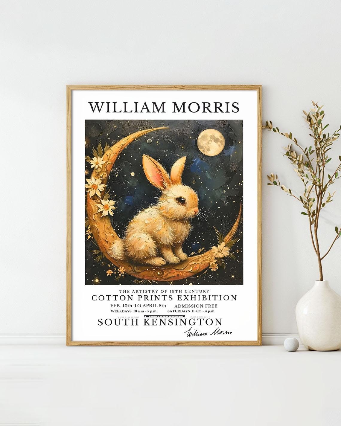 William Morris Rabbit On Crescent Moon Night Exhibition Poster