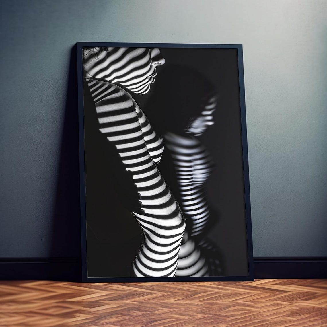 Shadow Stripes on Body Modern Black White Feminine Art Poster