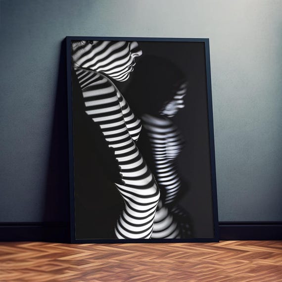 Shadow Stripes On Body Poster Modern Feminin Black White Studio Collection No 01 Wall Art Decor Unique Design
