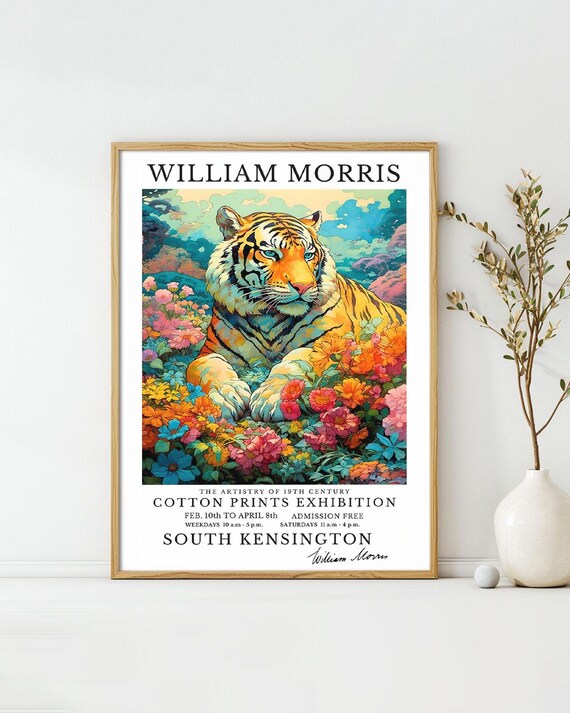 William Morris Tiger Wild Bloom Floral Vintage Exhibition Poster