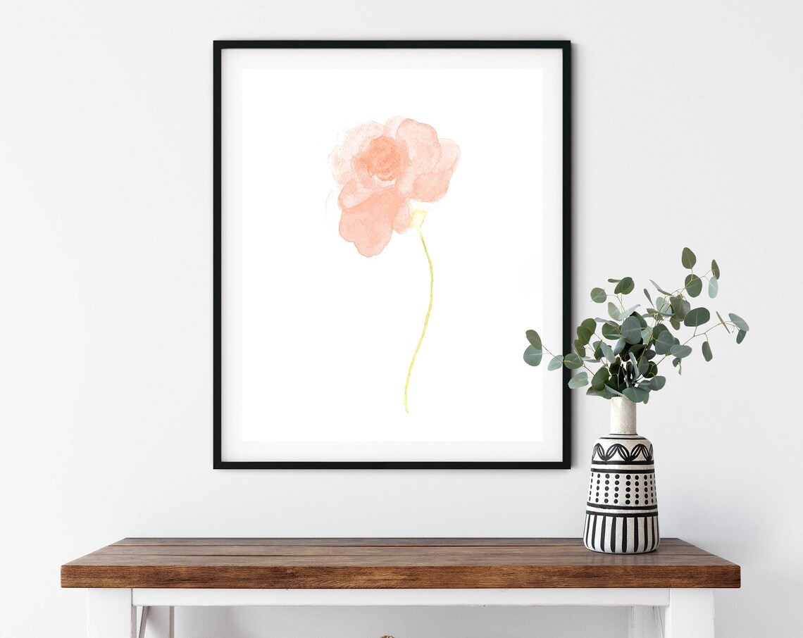 Blush Watercolor Flower Painting Pink Poppy Art Print