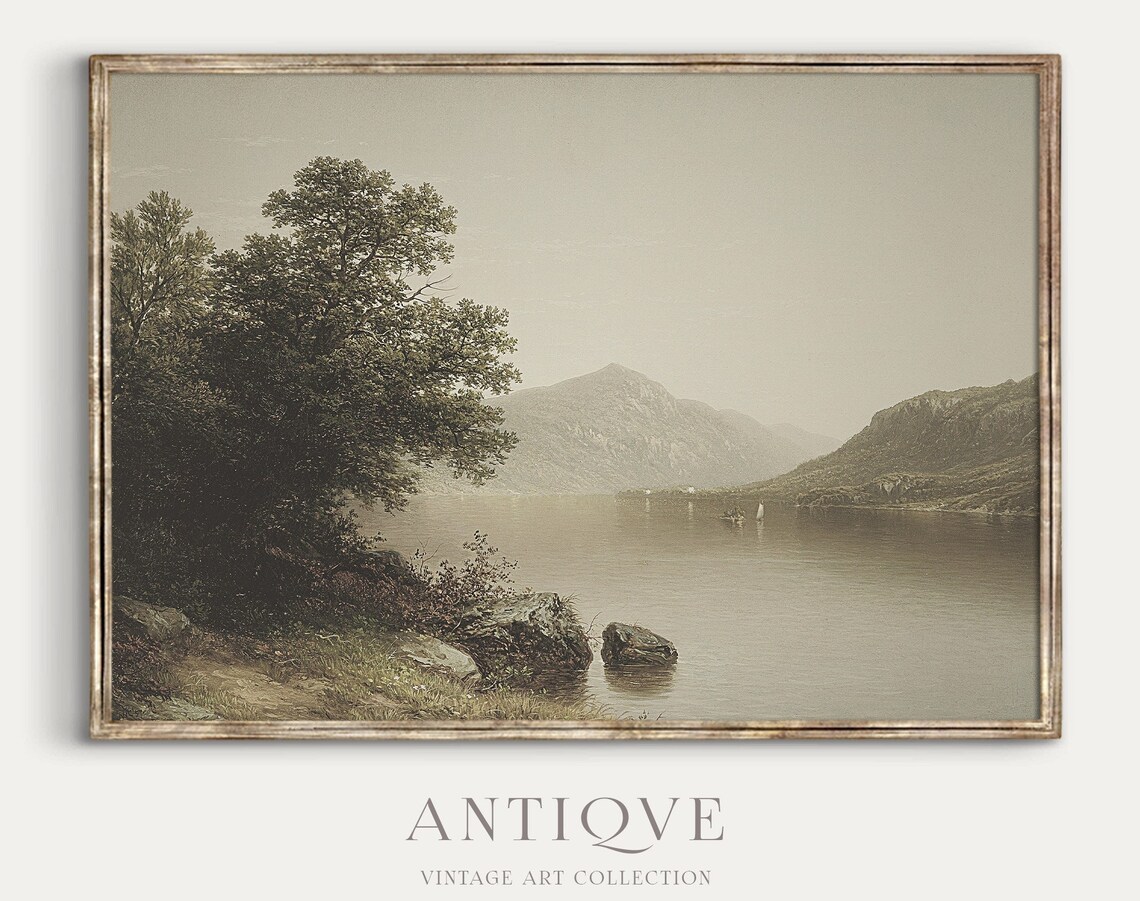 Lake Scenery Oil Painting, Vintage Landscape Art Print