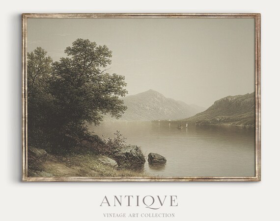 Lake Scenery Oil Painting, Vintage Landscape Art Print