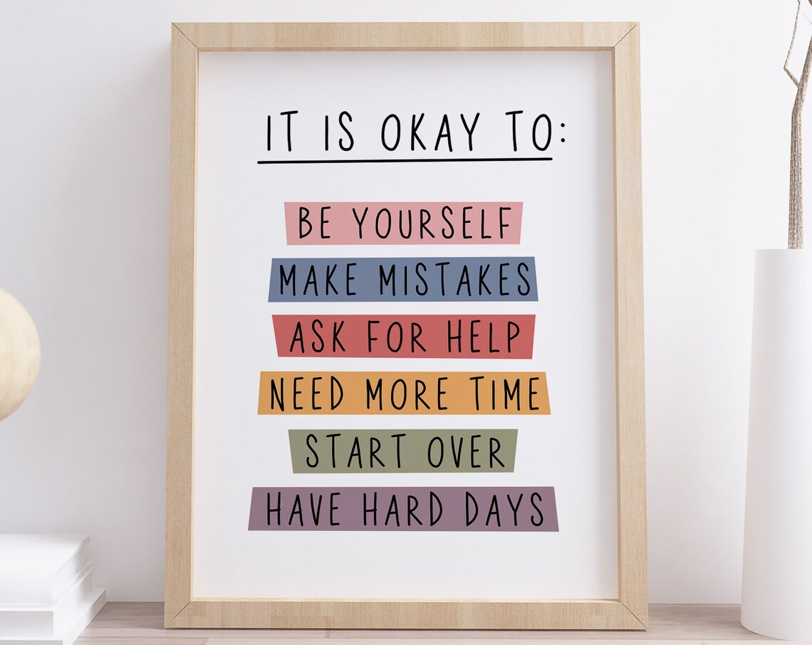 It Is Okay To Be Yourself Colorful Kids Affirmation Quote Poster