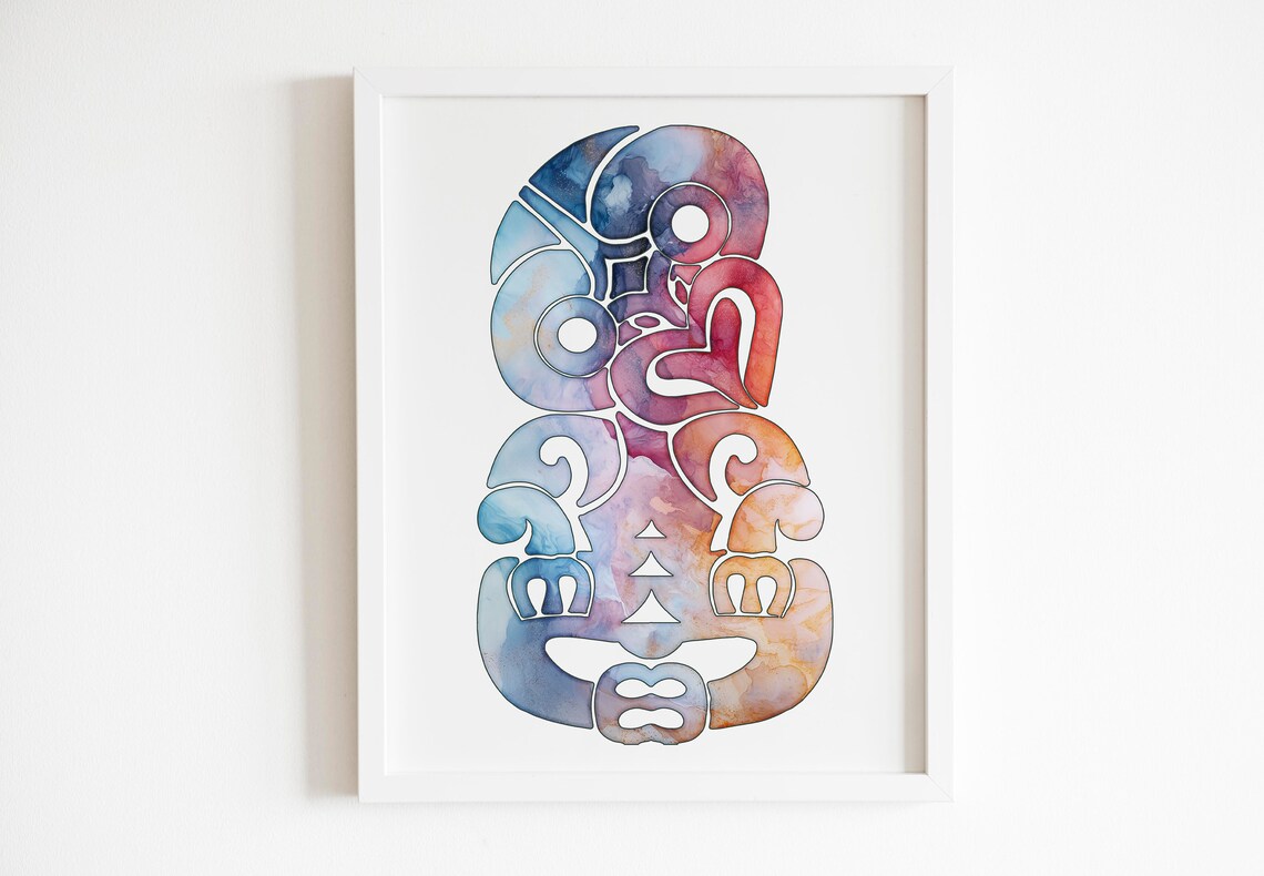 Tiki Watercolor Art New Zealand Maori Art Print - Image 3