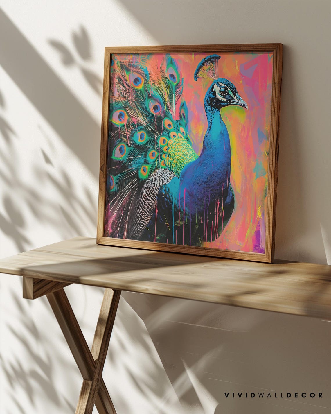 Electric Blue Peacock Neon Maximalist Colorful Bird Art Poster - Image 3