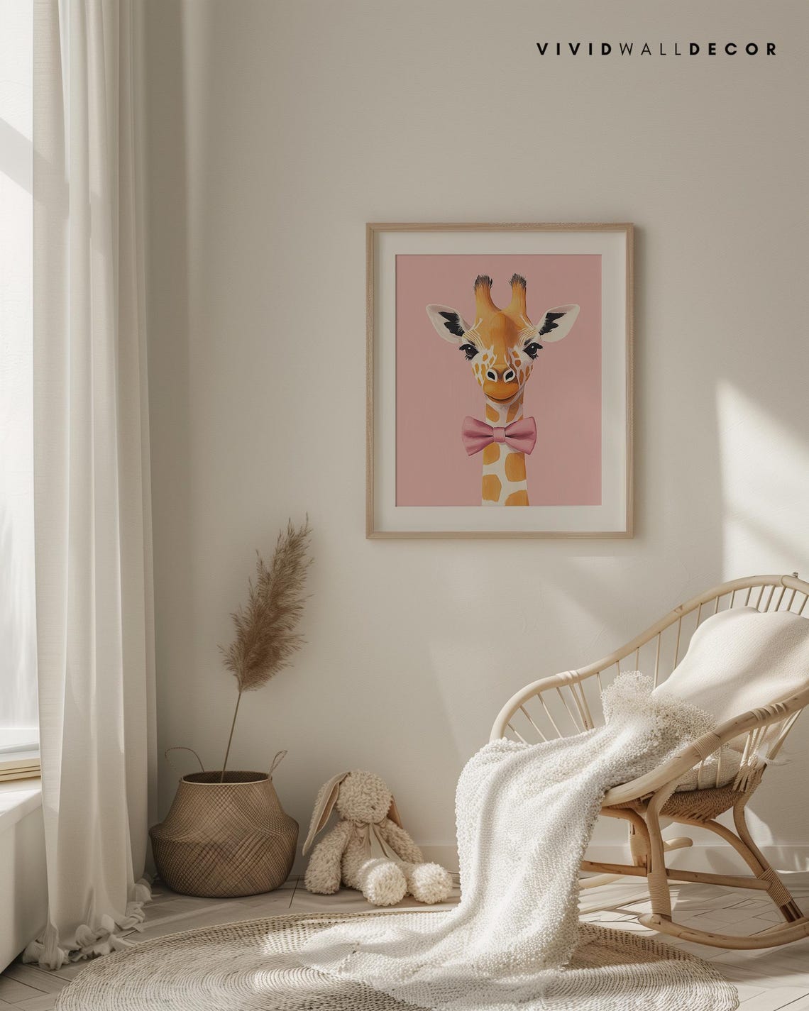 Sweet Golden Giraffe With Pink Bow on Blush Pink Nursery Poster - Image 4