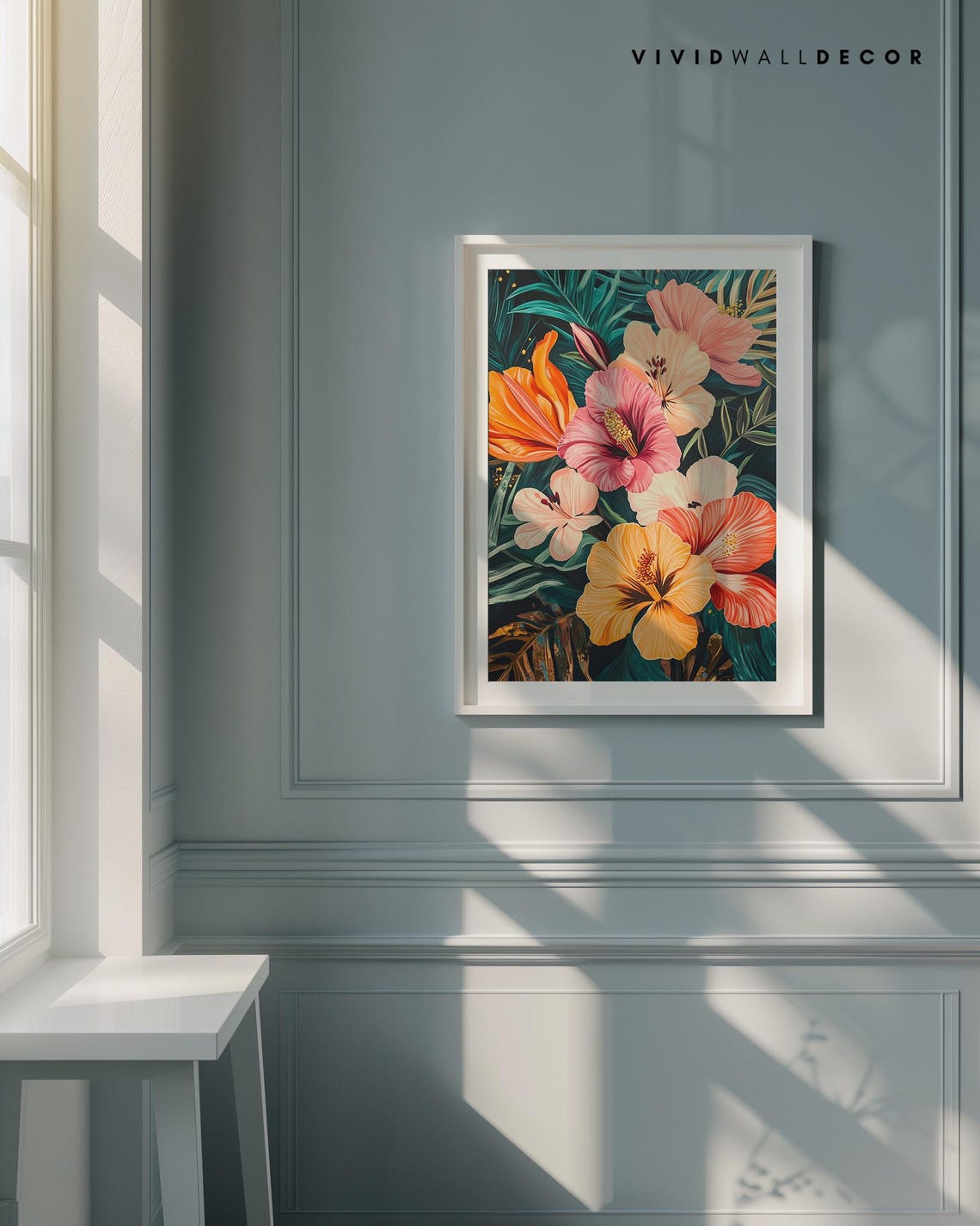 Tropical Hibiscus Blossom Colorful Maximalist Floral Night Poster - Image 3