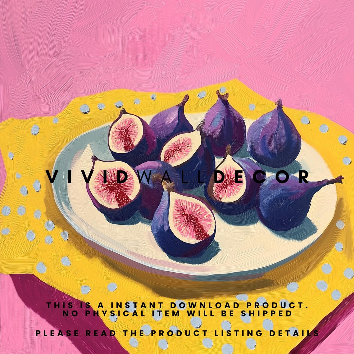 Purple Figs Still Life Pink Yellow Bold Fruit Painting Poster - Image 2