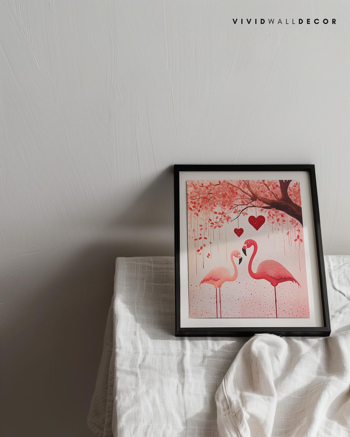 Flamingo Couple Valentine Red Hearts Romantic Love Bird Poster - Image 2
