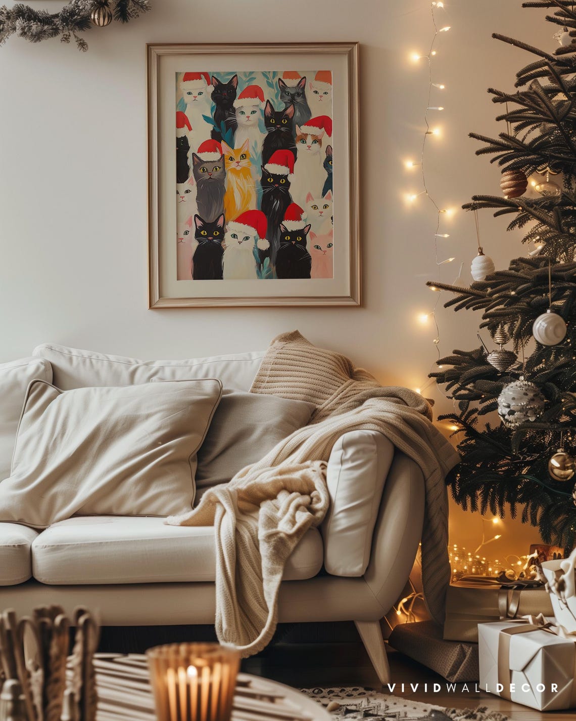 Festive Cat Crowd With Santa Hats Colorful Christmas Cat Lover Poster - Image 4