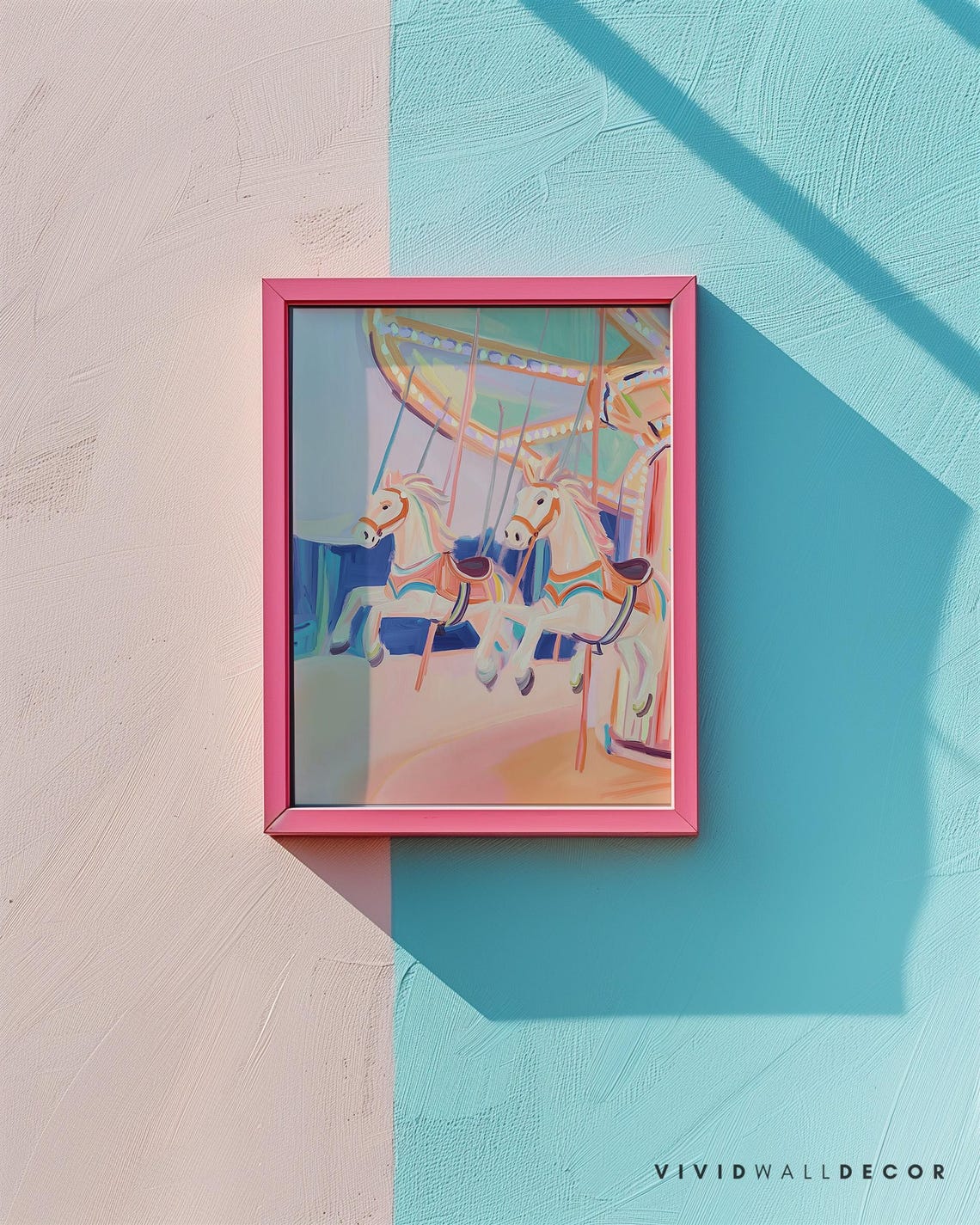 Pastel Carousel Horses Whimsical Fairground Ride Wall Poster - Image 2