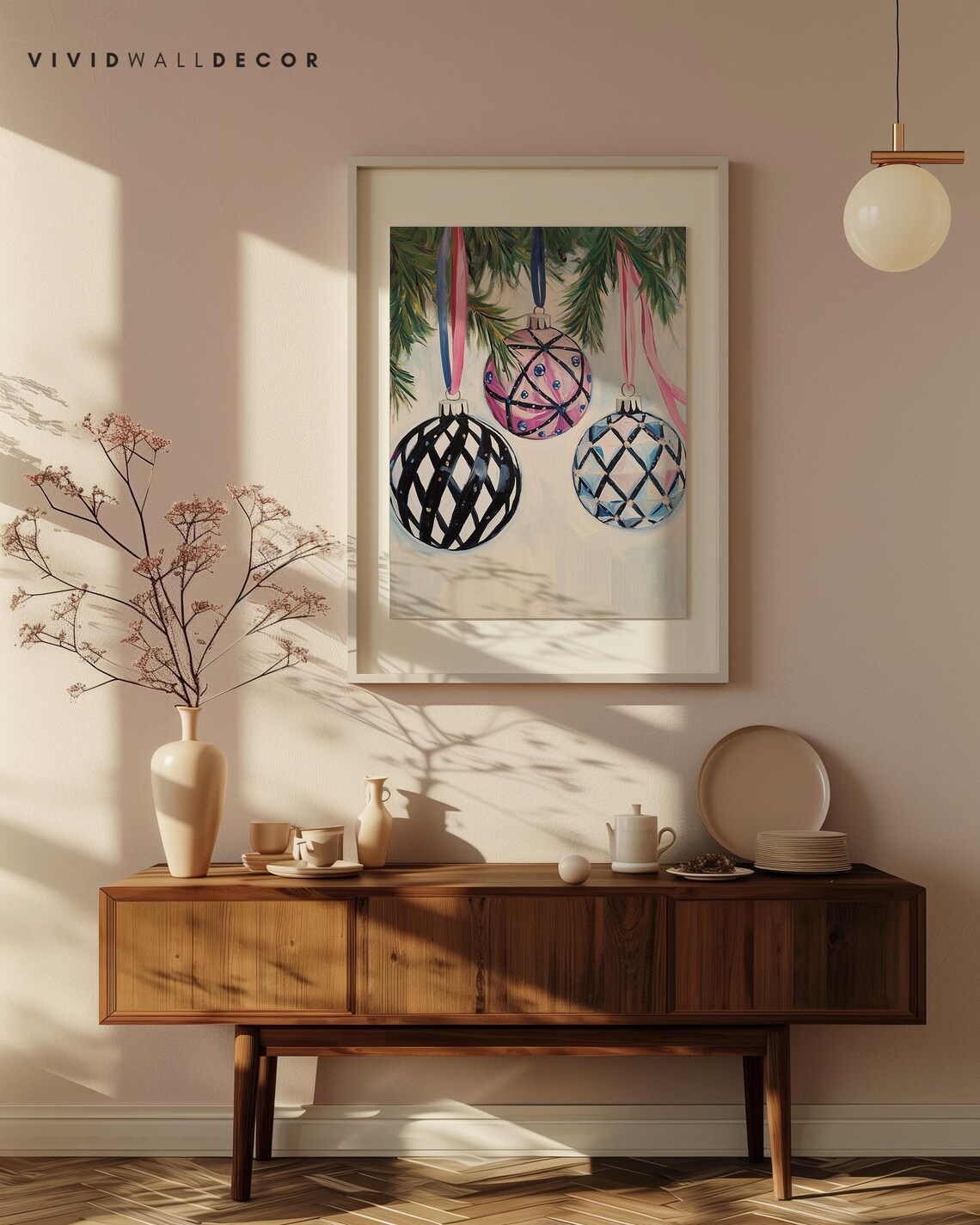 Colorful Pink Black And Blue Baubles With Ribbon Holiday Poster - Image 4