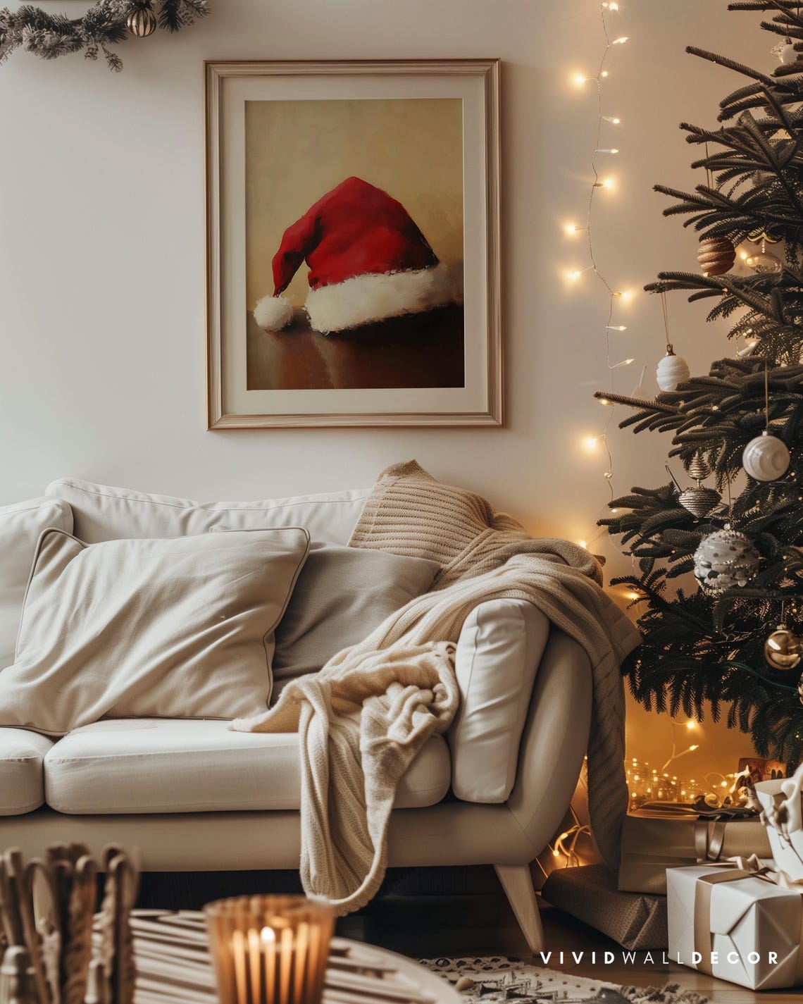 Red Santa Hat Still Life On Dark Wood Moody Christmas Poster - Image 4